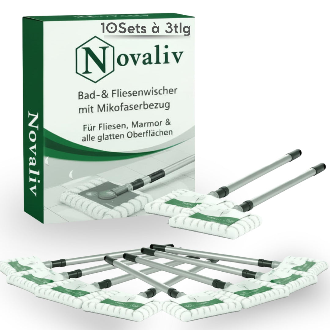 Novaliv 10x Fliesenreiniger Bad Wand mit Teleskopstiel inkl Mikrofaser Bezug Fliesenwischer Badwisch