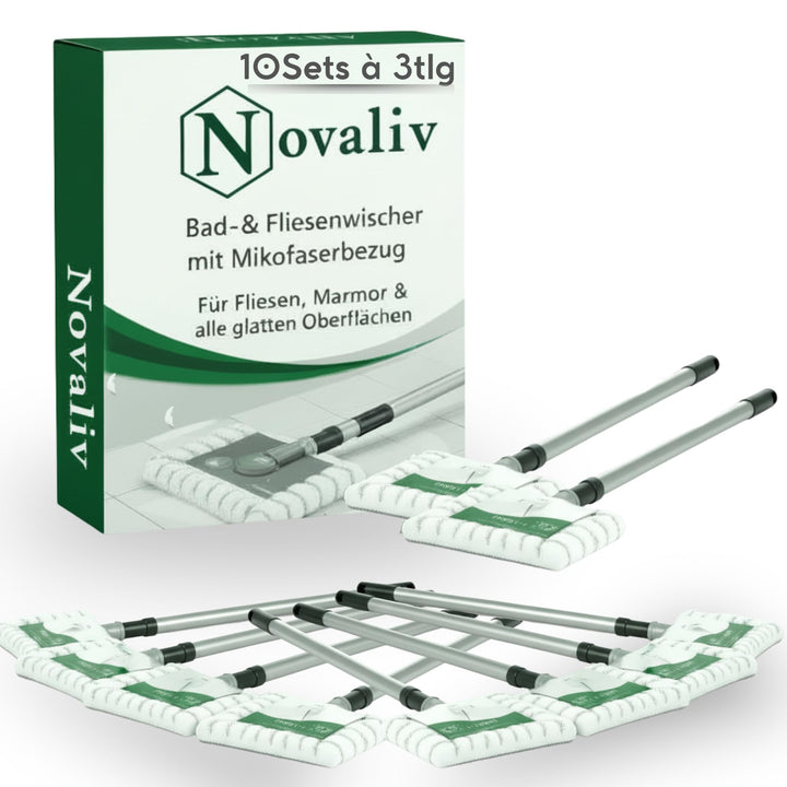 Novaliv 10x Fliesenreiniger Bad Wand mit Teleskopstiel inkl Mikrofaser Bezug Fliesenwischer Badwisch
