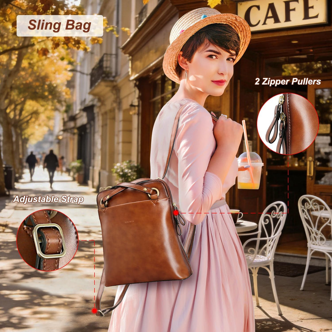 Banuce Modischer, eleganter Leder-Rucksack, Geldbörse für Damen, kleine Umhängetasche, Tagesrucksack