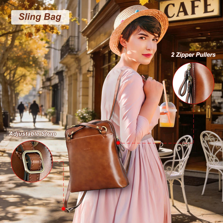 Banuce Modischer, eleganter Leder-Rucksack, Geldbörse für Damen, kleine Umhängetasche, Tagesrucksack