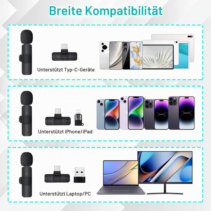 Kabelloses Mikrofon Ansteckmikrofon Kabellos für iPhone/Android/PC, Microphone Lavalier Kabellos Min