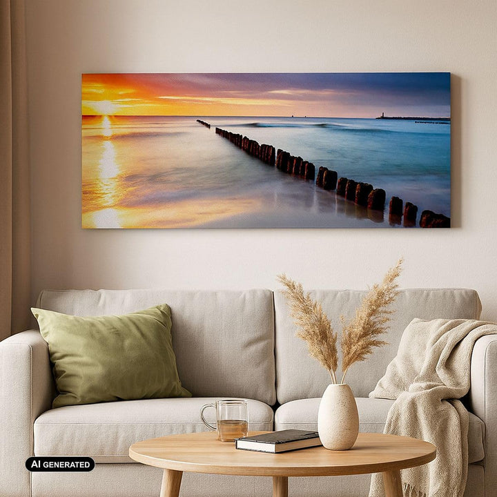 Wandbilder Dekoration Wohnzimmer Meer Küste Strand Sonnenaufgang Panorama Bilder auf Leinwand 120x50