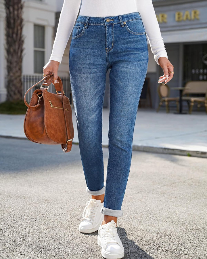 Roskiky Skinny Jeans Damen High Waist Thermo Jeans Damen Winter Gefütter Thermo Jeans Leggings Damen