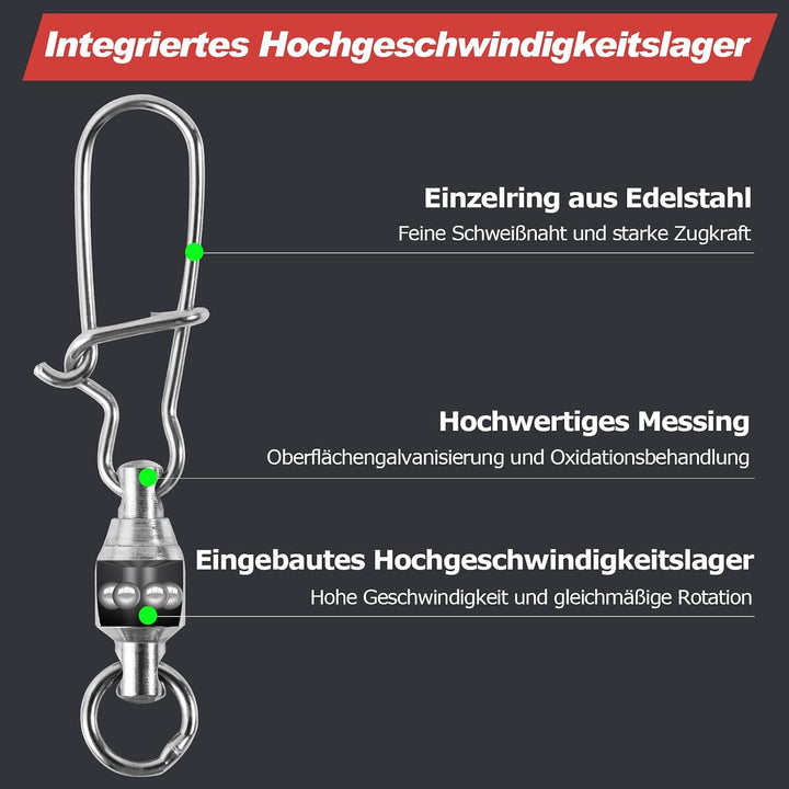 Goture Edelstahl Stahl Schnapp Wirbel, Angelwirbel, Kreuzlinien-Rollwirbel, hochfeste Angel-Snap-Wir