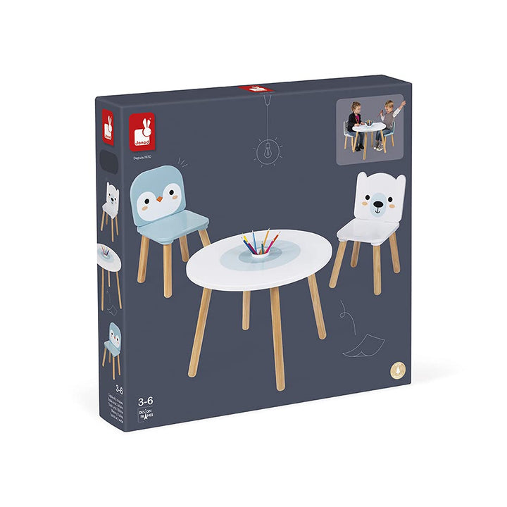 Janod J09650 Tisch und 2 Stühle, Polar