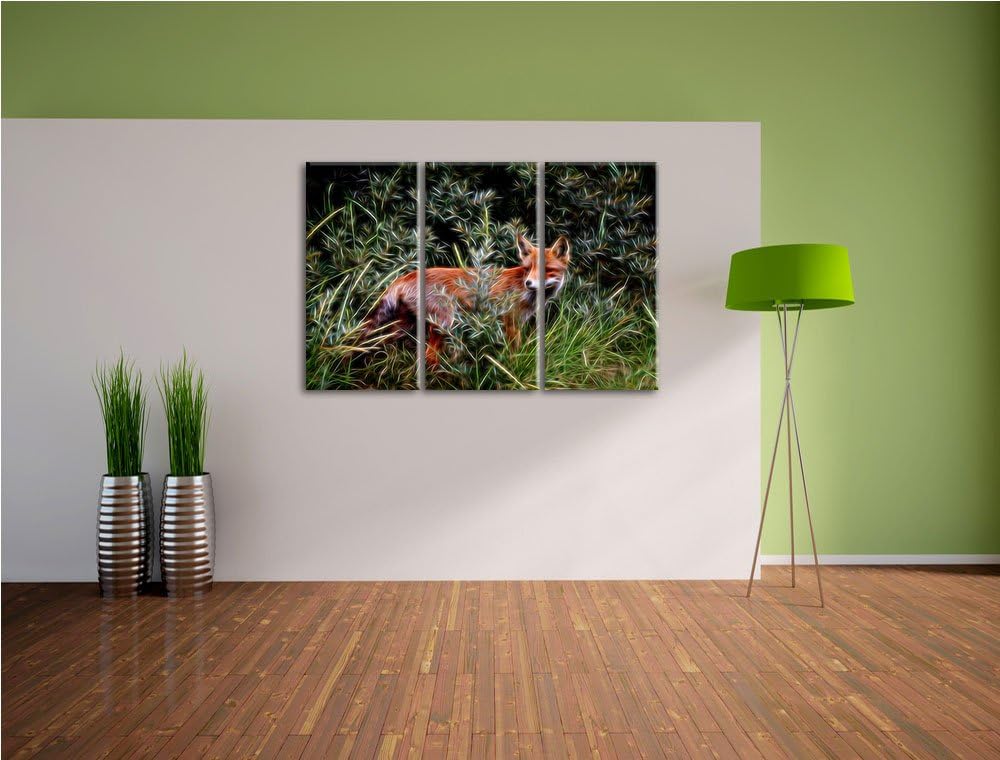 listiger Fuchs im Wildstrauch NewArt 3-Teiler Leinwandbild 120x80 Bild auf Leinwand, XXL riesige Bil