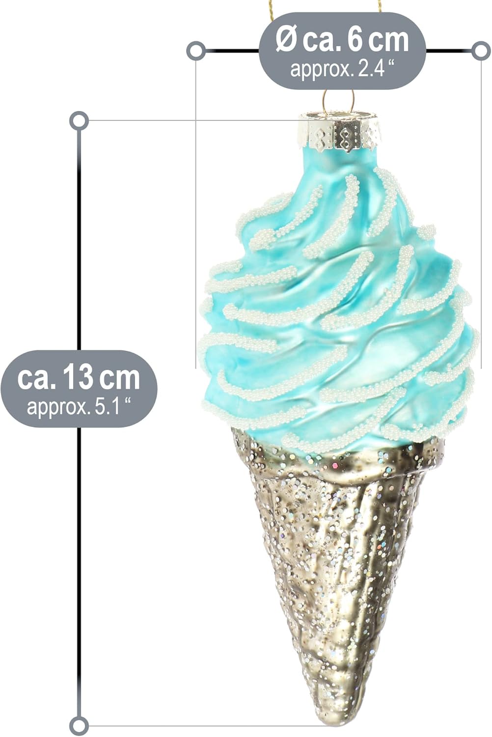 com-four® 3X Premium Christbaumschmuck - Deko-Eistüte aus echtem Glas - besondere Baumkugeln als Wei