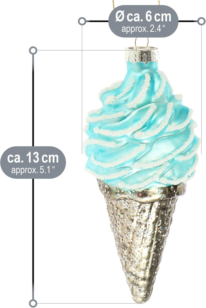 com-four® 3X Premium Christbaumschmuck - Deko-Eistüte aus echtem Glas - besondere Baumkugeln als Wei