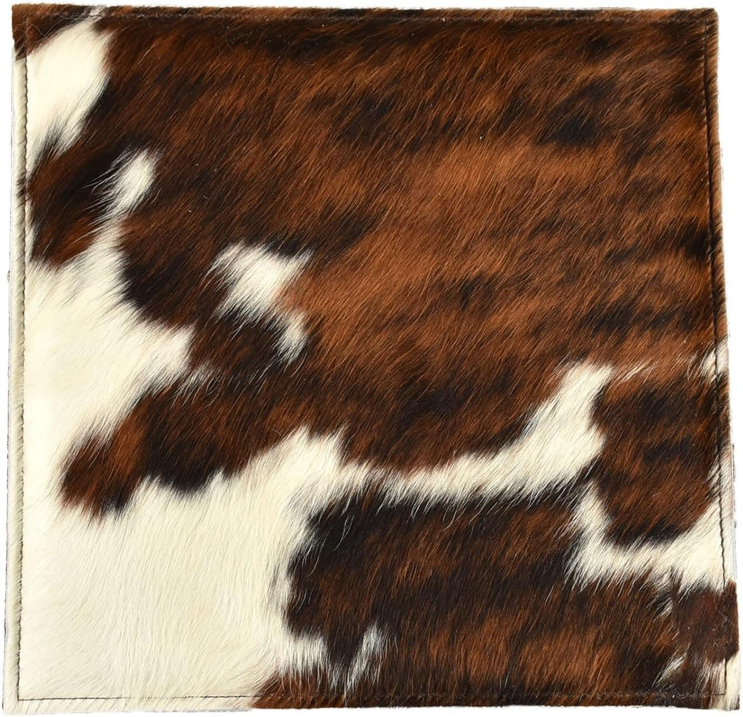 generisch Kuhfell Sitzauflage Stuhlkissen aus echtem Kuhfell und Wollfilz 38 x 38 cm braun Weiss Tri