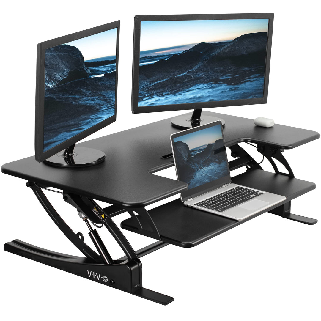 VIVO 107 cm höhenverstellbarer Steh-Schreibtisch-Aufsatz, V-Serie, schneller Steh-Sitz-Tisch-Aufsatz