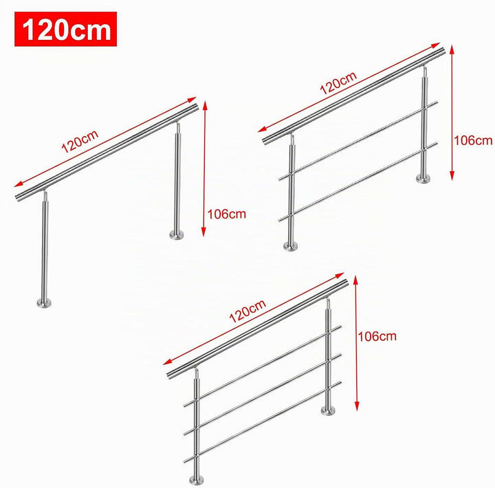 Aufun Edelstahl Handlauf 80/100/120/150/160/180cm Treppengeländer Innen und Aussen mit 2 Pfosten für