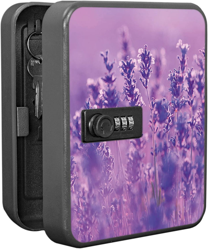 banjado® Burg-Wächter® abschliessbarer Schlüsselkasten mit Motiv Lavendelmeer für 20 Schlüssel - Sch