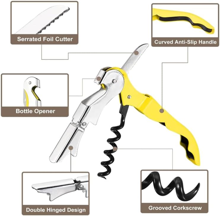 10 Stück Gelb Kellnermesser 3-in-1 Flaschenöffner | Korkenzieher Edelstahl, Weinöffner für Sommelier