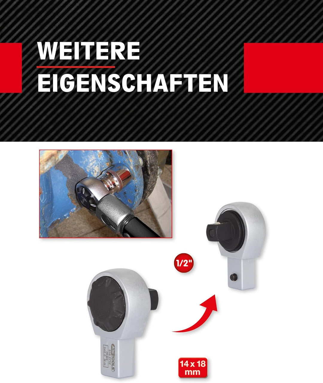 KS Tools Einsteck Umschaltknarre 14 x 18 mm 516.2712 I 1/2 Zoll Ratsche verchromt, feinverzahnt & mi
