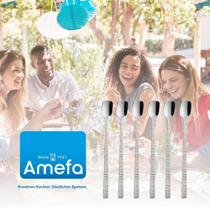 Amefa FELICITY Latte Macchiato Löffel/Longdrinklöffel Set 6-teilig, Hochwertige Löffel lang, Gehämme
