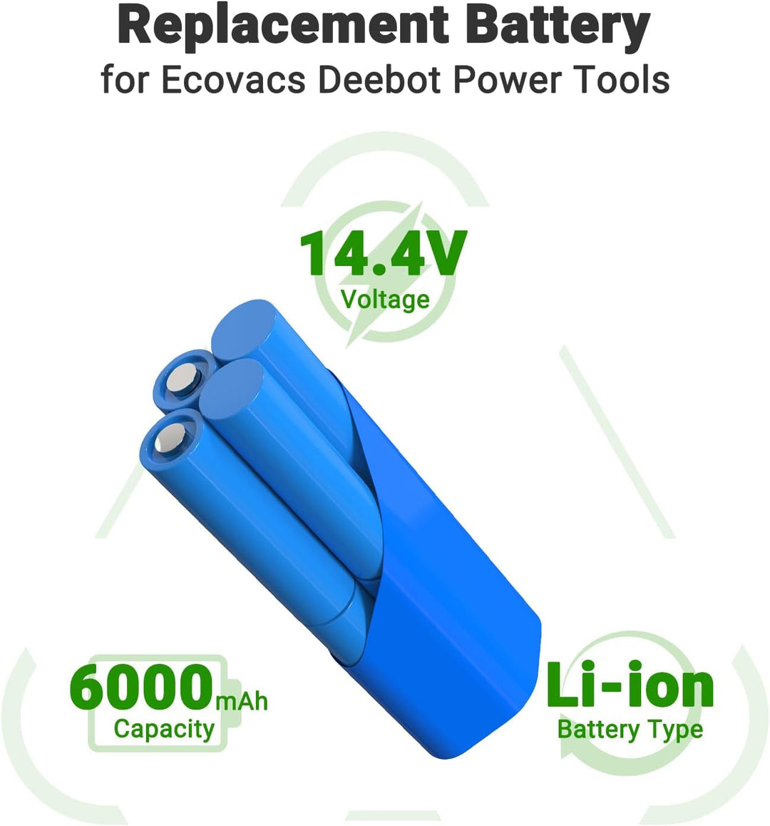 14.4V 6000mAh Ersatz Li-ion Akku für Staubsauger Akku Ecovacs Deebot T8/T8+/T9/T9+, für Deebot Ozmo