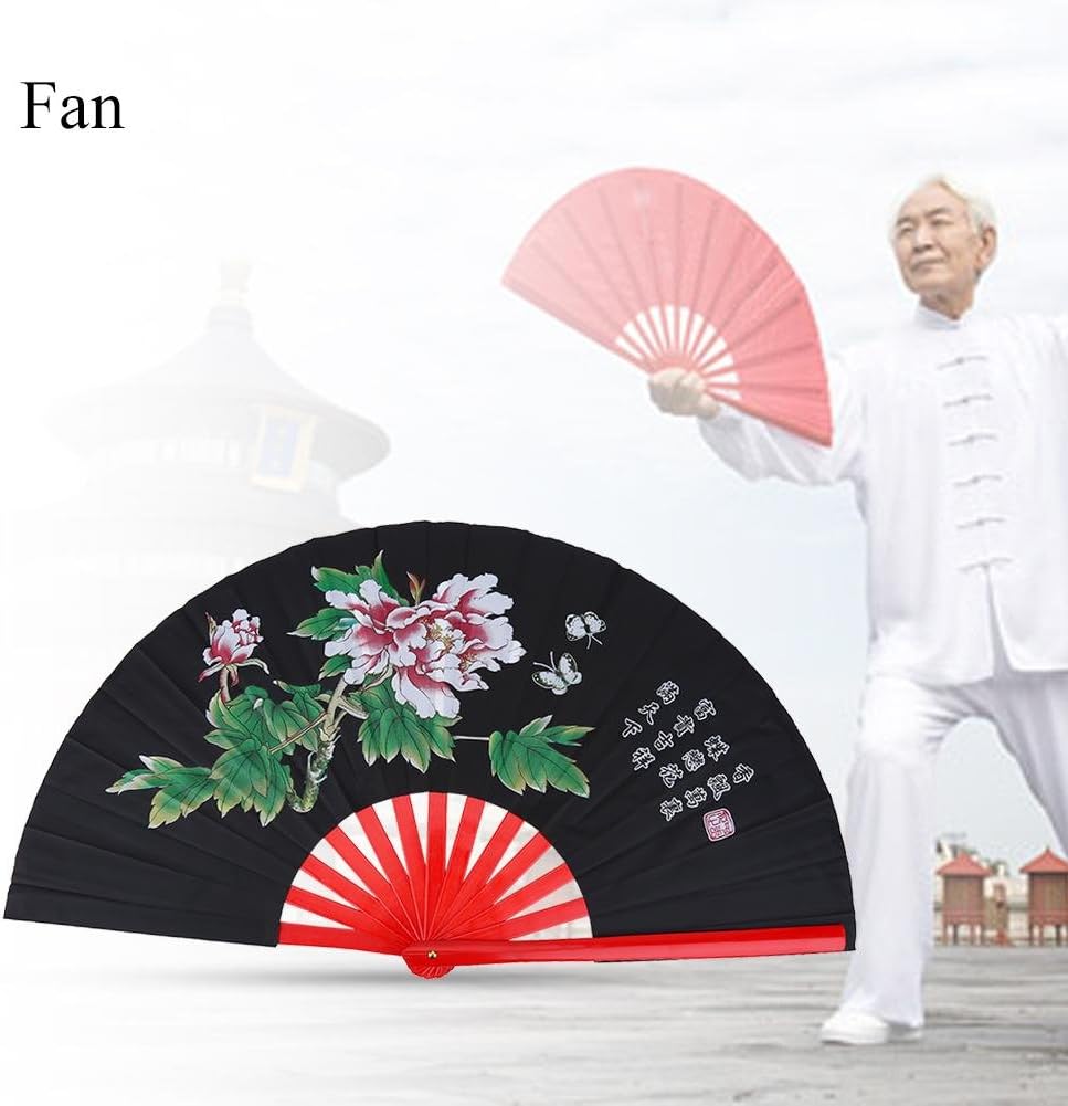 chinesischer Faltfächer, Kung Fu Tai Chi, Bambus Seidenfächer, schwarzer Rechte Hand Faltfach, für T