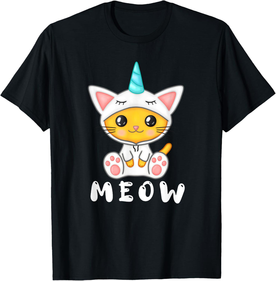 Cute Kawaii Cat in Unicorn Pyjama Meow T-Shirt