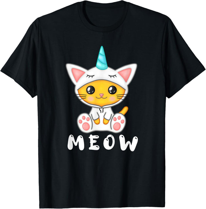 Cute Kawaii Cat in Unicorn Pyjama Meow T-Shirt