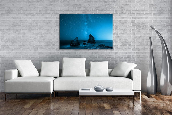 deyoli atemberaubender Sternenhimmel am Meer Format 80x60 Effekt: Monocrome Blau als Leinwandbild, M