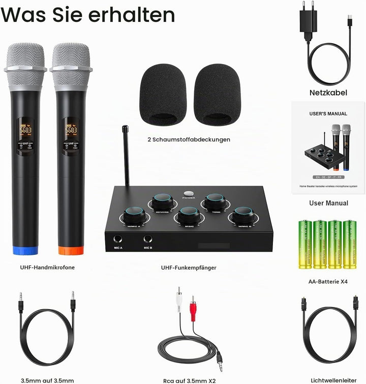 Drahtloses Mikrofonsystem, UHF Karaoke-Mikrofon, Drahtloses Mikrofon für Karaoke, Hochzeit, Roadshow