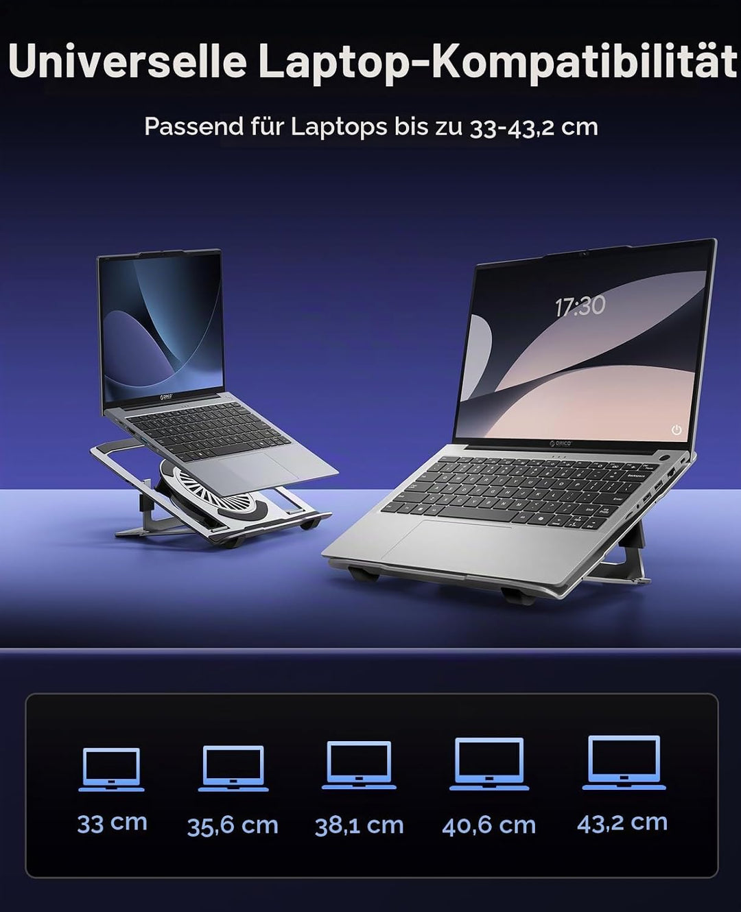 ORICO Laptop Ständer aus Aluminium mit USB-Lüfter, Ergonomisch, Höhenverstellbar und Klappbar für La