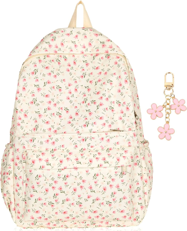 BACH AND BOUJEE Blumenmuster Rucksack mit Schleife Damen Laptop Rucksack leicht lässig für Teenager