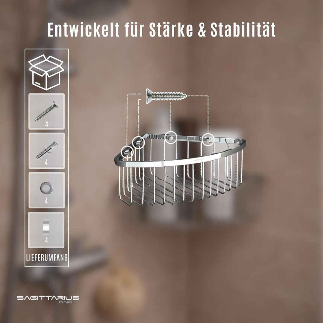 Sagittarius One 80S1 Duschkorb Ecke | Duscheckregal Chrom | Eckregal Dusche | 8cm Tiefer Duschablage