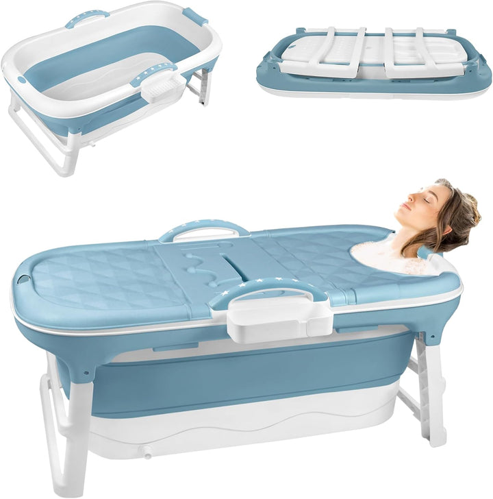 SUBTLETY Faltbare Badewanne Erwachsene Tragbare Klappbadewanne mit Abdeckung Seifenkorb & Griff Wann