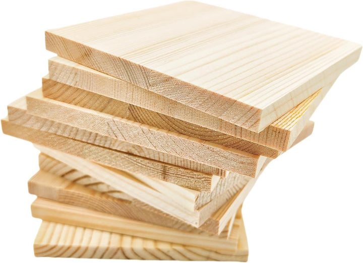Unlackierte quadratische Holzblöcke zum Basteln, 10 x 10 x 0,8 cm, blanko, dünne Holzquadrate aus Ki