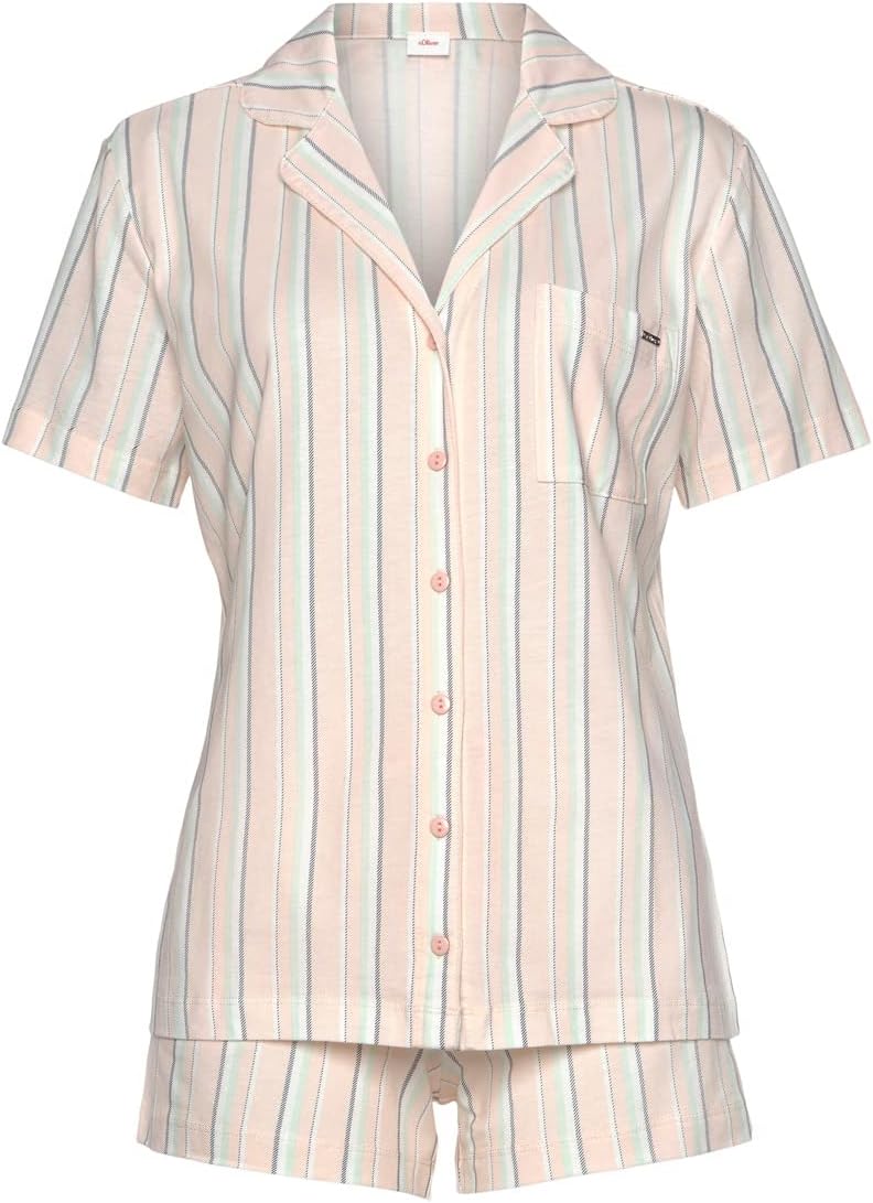 s.Oliver Damen Pyjamaset 32-34 Apricot Gestreift, 32-34 Apricot Gestreift