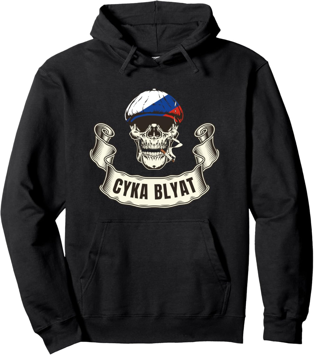 Lustiges Cyka Blyat Russland Totenkopf Skull Fluchen Pullover Hoodie
