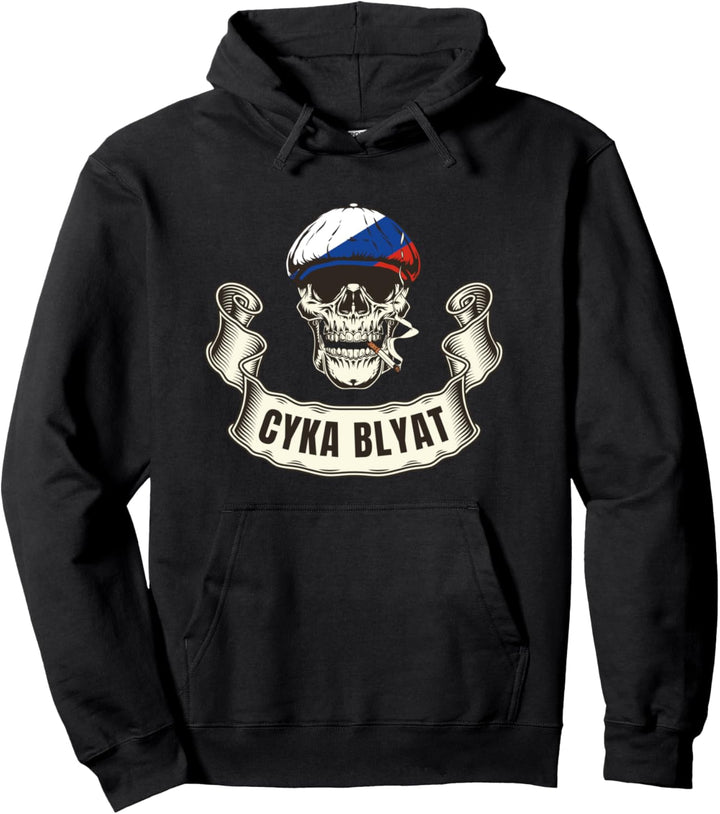 Lustiges Cyka Blyat Russland Totenkopf Skull Fluchen Pullover Hoodie