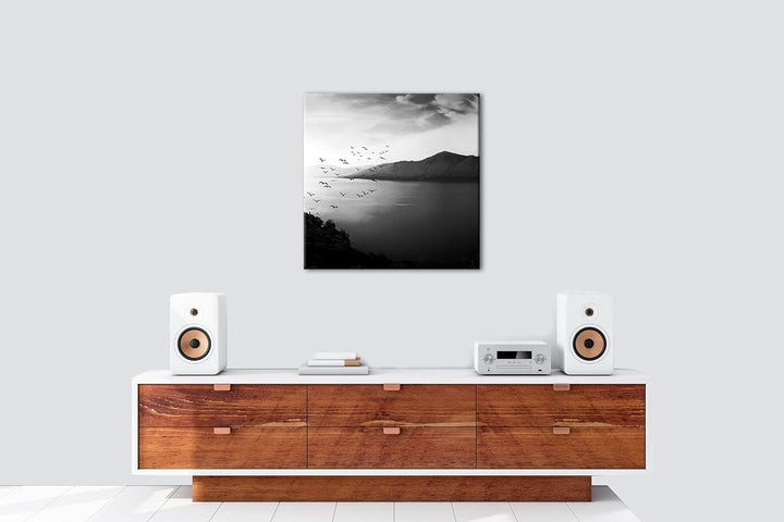 deyoli traumhaufter Sonnenaufgang am Meer Effekt: Schwarz&amp;Weiss Format: 60x60 als Leinwandbild, Moti
