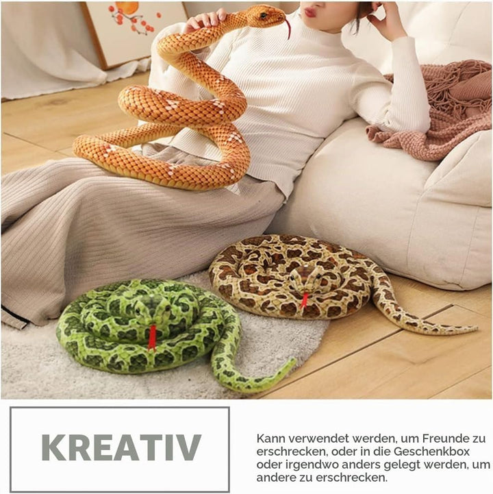 FakeFace Realistische Plüschschlange als Kuscheltier und Dekoration – 2 Meter lang, detailgetreu, fl
