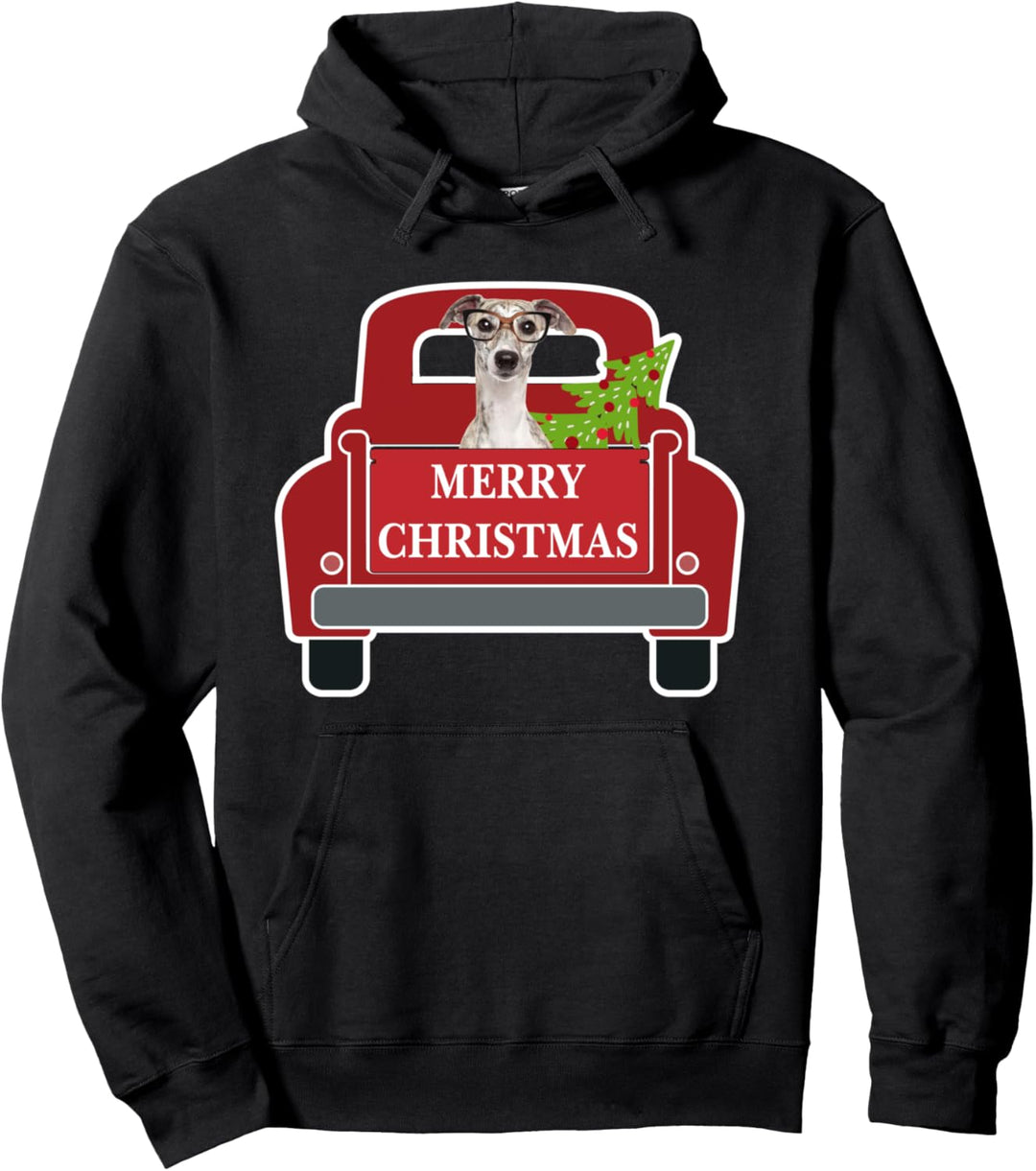 Merry Christmas Windhund mit Brille Pullover Hoodie