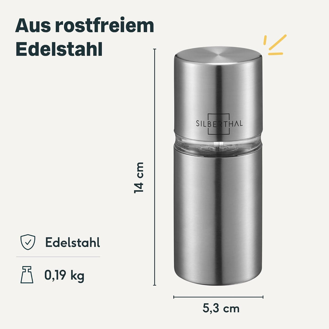 SILBERTHAL Muskatnuss Mühle für fein gemahlene Muskatnuss - Muskatreibe mit Aufbewahrung aus Edelsta
