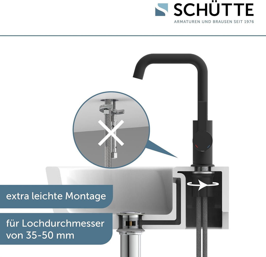 SCHÜTTE 33126 Waschtischarmatur LOS ANGELES mit hohem Auslauf, Wasserhahn für das Bad mit Pop-Up Exz