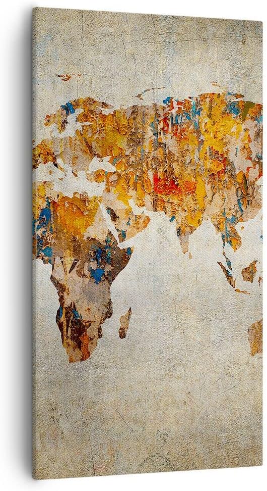 Bilder auf Leinwand 55x100cm Leinwandbild mit Rahmen Welt Karte Kontinente Geographie Gross Wanddeko