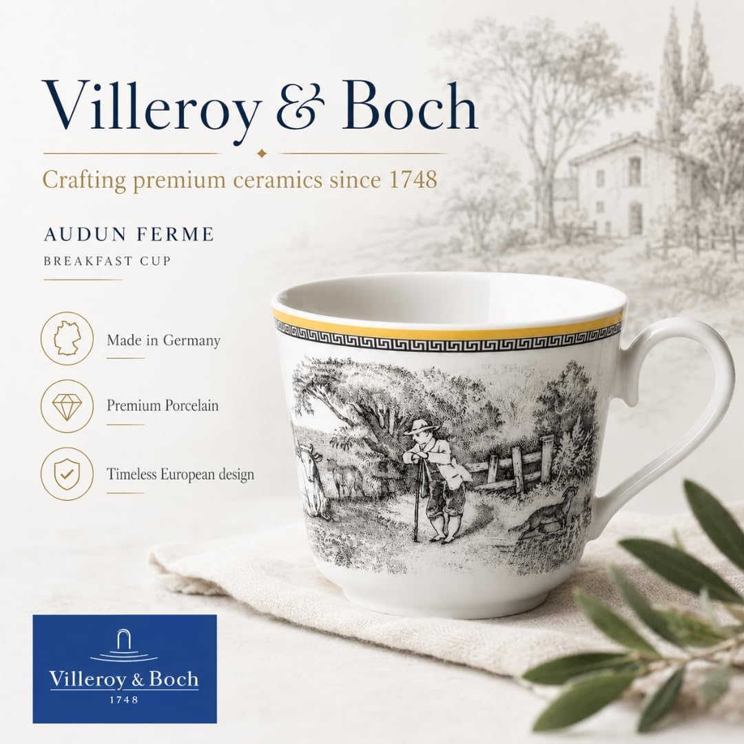 Villeroy und Boch Audun Ferme Tasse, 350 ml, Höhe: 8cm, Premium Porzellan, Weiss/Bunt Landhaus &amp; Rus