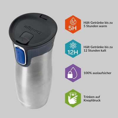 Contigo West Loop Autoseal Thermobecher, Edelstahl Isolierbecher, Kaffeebecher To Go, BPA frei, ausl