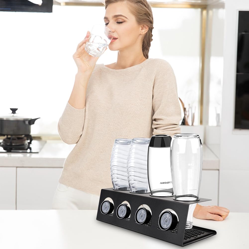 Flaschenhalter für Soda Stream 4er Flaschen Edelstahl Abtropfhalter Abtropfständer mit Deckelhalter