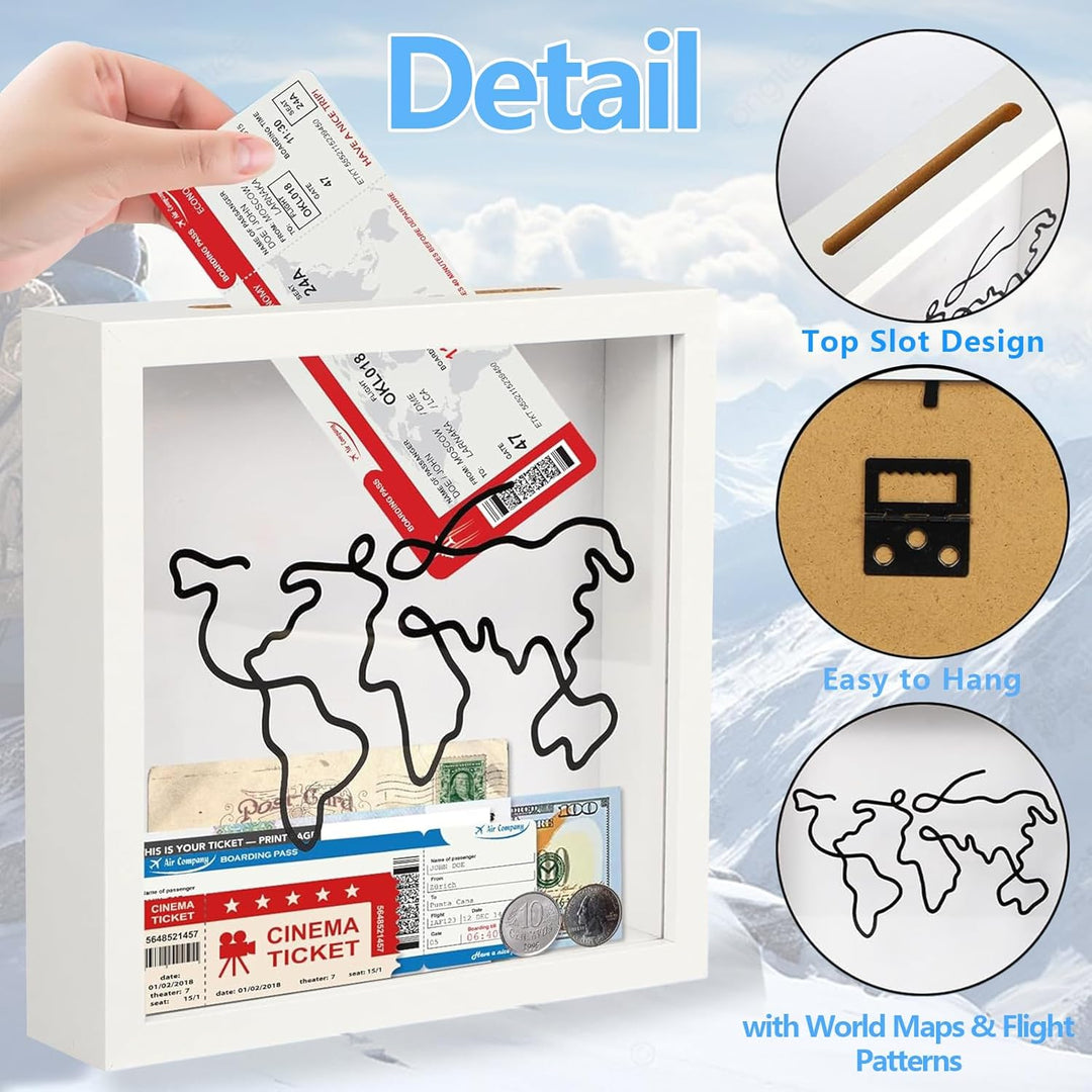 Reise Abenteuer Archivbox,30*30cm Reise Sammelbox für Erinnerungen Schattenbox,Ticket Box mit Slot,E