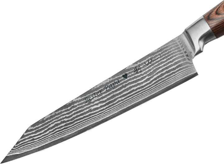 Wakoli EDIB Damast Chefmesser Kiritsuke mit Gravur – Personalisiertes Messer, 20cm Klinge aus 67 Lag