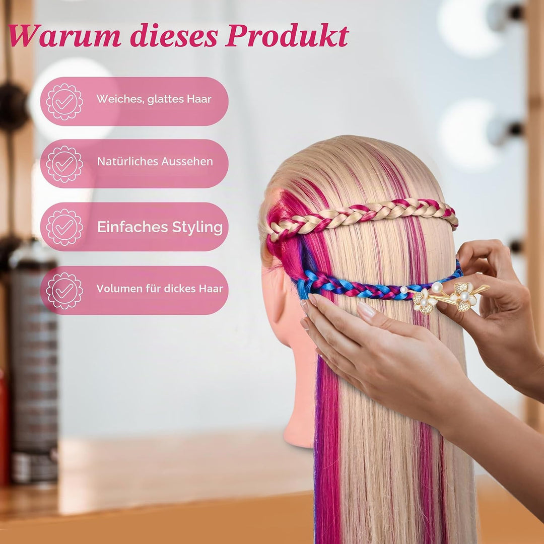 Trainingsköpfe, 28 Zoll Frisierkopf für Friseure, 100% Kunstfaser Haar Übungskopf, mit DIY Strickset