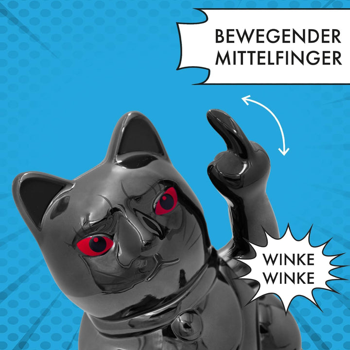 ANGRY CAT - Winkekatze Lucky CAT - Lustige winkende Katze - japanische Winkkatze mit Stinkefinger -