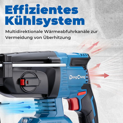 DongCheng Akku Bohrhammer 18V, Schlagenergie 2.7 J, mit 4 Stück SDS-plus, Bohren bis 28 mm, Bürstenl