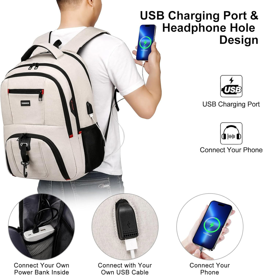 YIORMIOR Schulrucksack Jungen Mädchen Teenager Rucksack Herren Damen für 15,6 Zoll Laptop Rucksack A