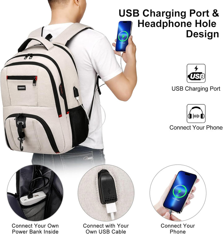 YIORMIOR Schulrucksack Jungen Mädchen Teenager Rucksack Herren Damen für 15,6 Zoll Laptop Rucksack A