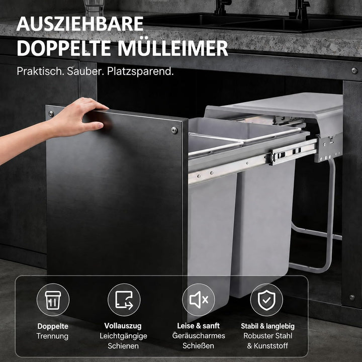 Einbaumülleimer, Ausziehbarer Mülleimer mit Teleskopschienen | Einbau-Mülleimer Küche Herausnehmbare
